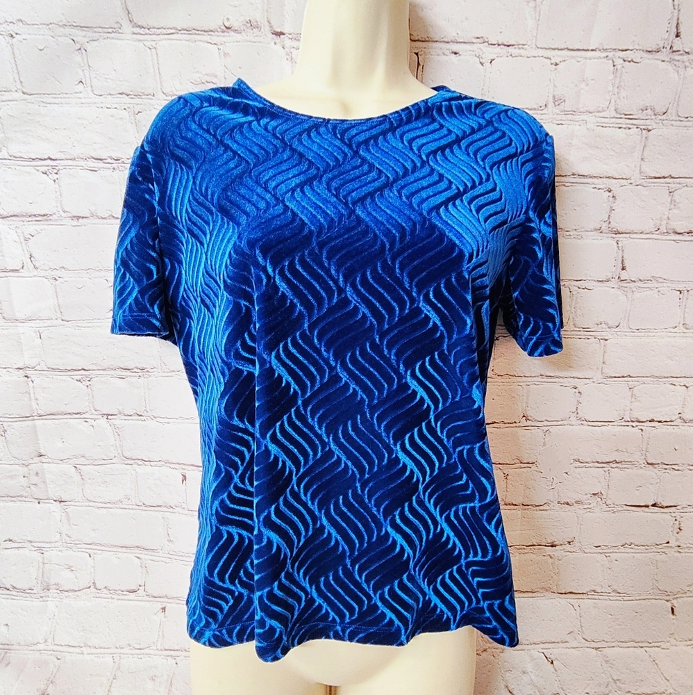 Gemilli Velvet Toned Blue Vintage 90's Velour Evening Whimsy Goth Top Large